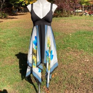 Fitted bust watercolor floral hanky hem maxi with liner size XS